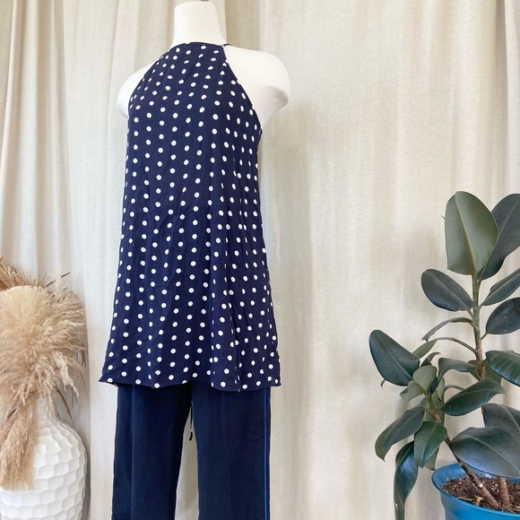 Kimchi Blue strappy halter women’s top beautiful lace-up navy silky sleeveless - Picture 3 of 7